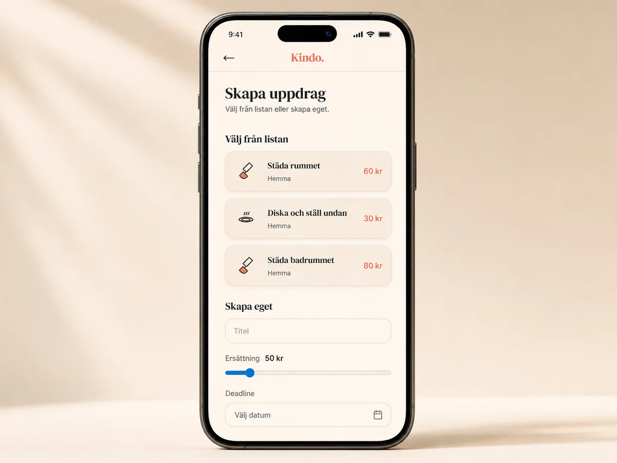 Kindo appvy där uppdrag skapas
